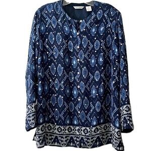 Laura Ashley Women's Tunic Top Size M Blue 100% Silk Sequin Embellished Blouse